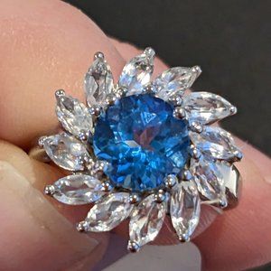 Size 7  4.6ct Mystic Blue Topaz and White Topaz Sterling Silver Ring